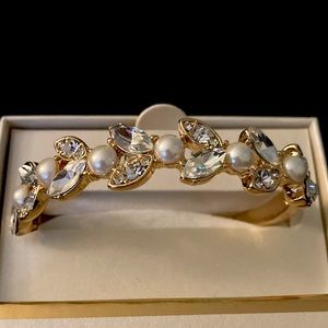 Anne Klein Gold Toned Crystal and imitation Pearl Bangle Bracelet (Brand New)